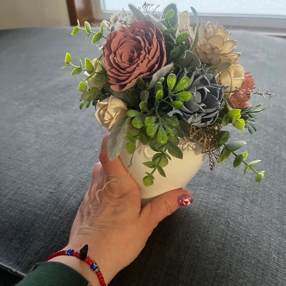 Cream and Pink Faux Floral Accent Decor